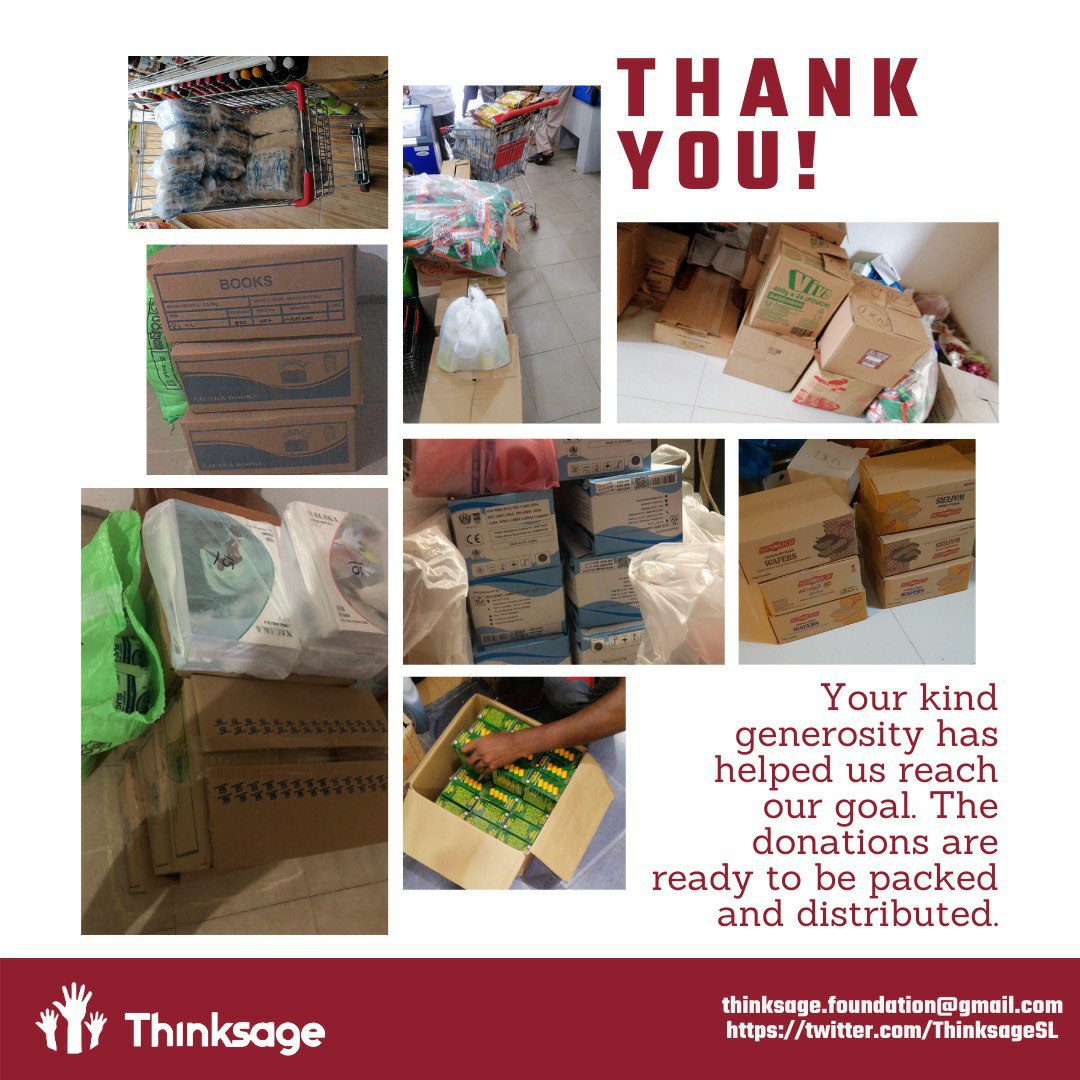 ThinksageSL's tweet photo. Your kind generosity has helped us reach our goal. The donations are ready to be packed and distributed.
#Thinksage ♥️
#usforthechildren https://t.co/z90xIRyfO8