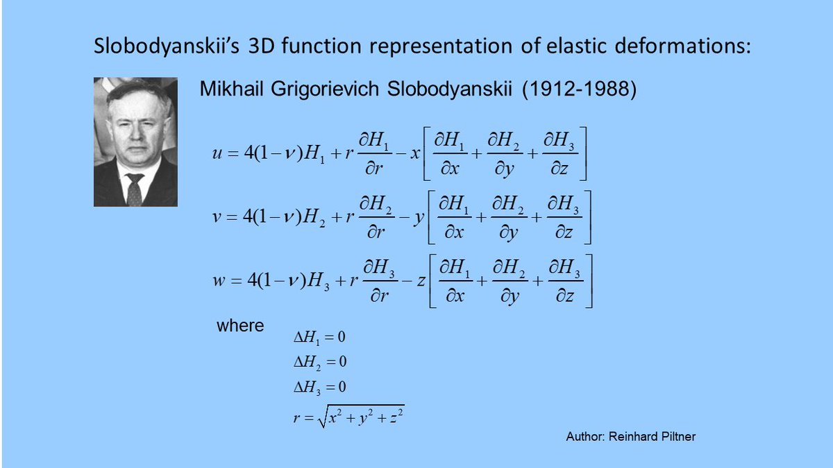 rpiltner's tweet photo. The 3D displacement functions of M.G. Slobodyanskii satisfy the Navier equations (equilibrium equations) if harmonic functions are used. Thank you Dr. Dmitrii Legatiuk for the link to the photo! https://t.co/HNgfn1bYDF