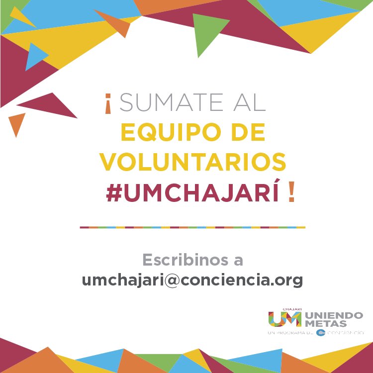 UMChajari's tweet photo. ¡Súmate como voluntario!  🤝

¿Terminaste la secundaria?
¿Participaste de encuentros anteriores? 
¿Tenes ganas de formar parte del equipo #UMChajari? Esta es tu oportunidad 🙌 https://t.co/xQ2vZ3kfOk