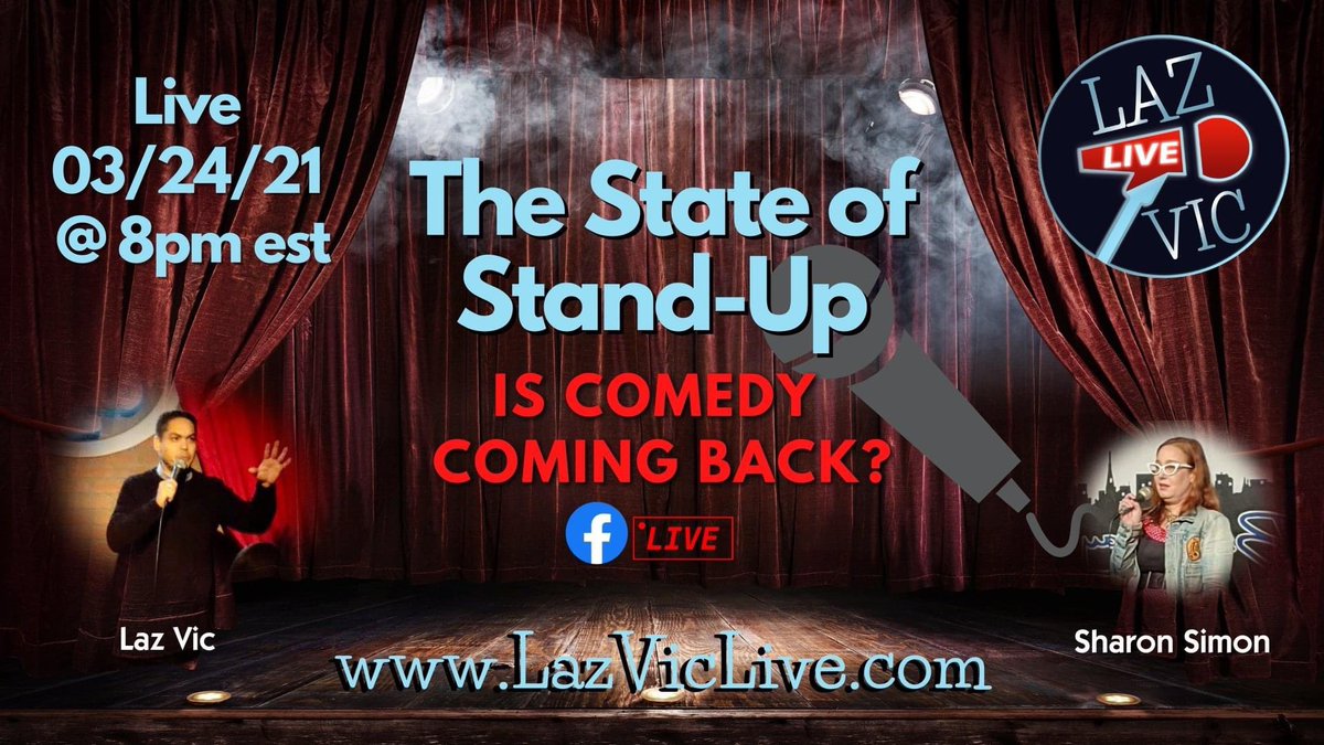 Laz_Tek's tweet photo. This Wednesday Laz Vic Live is Back with Co-Host Sharon Simon! Live @8pm est. #LazVicLive #StandUpComedy 🎙 https://t.co/L11293hHEp