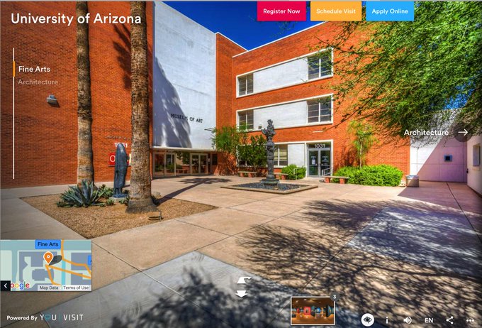 UArizonaArts's tweet photo. Interested in the College of Fine Arts?
Visit Virtually.
Check out the @uarizona virtual tour and student vids!
https://t.co/yUOOgpRLQ3
#visitvirtually #virtualvisit https://t.co/0kPyC4bu6Z