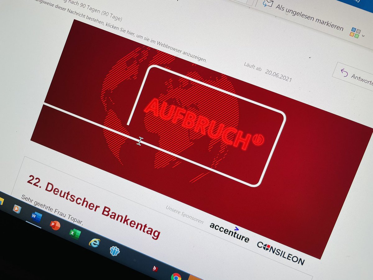 Seid dabei! #Aufbruch ist das Motto des 22. deutschen Bankentages <a href="/bankenverband/">Bankenverband</a>. Ich freue mich auf unser großes Digitalevent. Ich freue mich auf <a href="/ArminLaschet/">Armin Laschet</a>, <a href="/c_lindner/">Christian Lindner</a>, <a href="/vonderleyen/">Ursula von der Leyen</a>, <a href="/OlaKaellenius/">Ola Källenius</a>, <a href="/tanit/">Tanit Koch</a>, den Bundespräsidenten, den BDI-Präsidenten u.v.m.