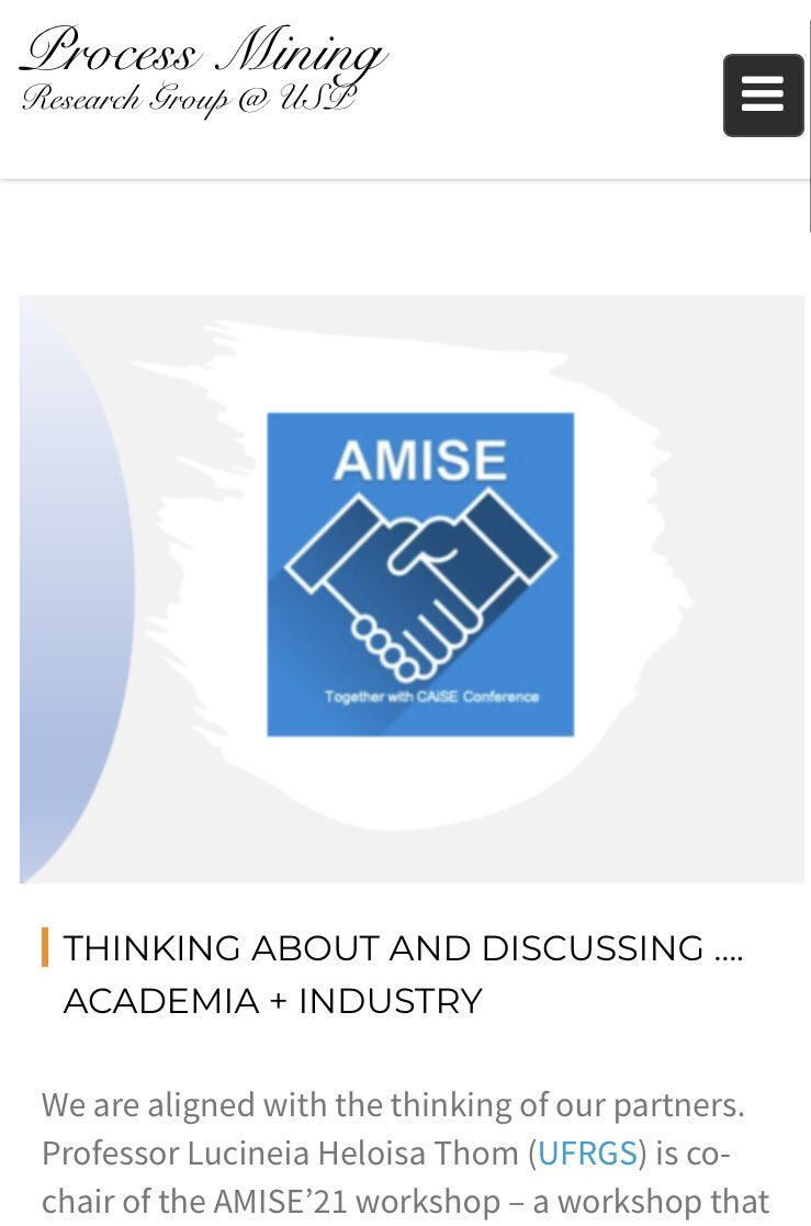 Thanks to Sarajane Marques Peres and <a href="/MarcFantinato/">Marcelo Fantinato</a> for posting <a href="/AMISE67550957/">AMISE</a> call for papers on the webpage of the #processmining research group at <a href="/usponline/">USP - Universidade de São Paulo</a>. The deadline for paper submission is 05 of April (hard)
…cessmining.each.webhostusp.sti.usp.br/index.php/2020…