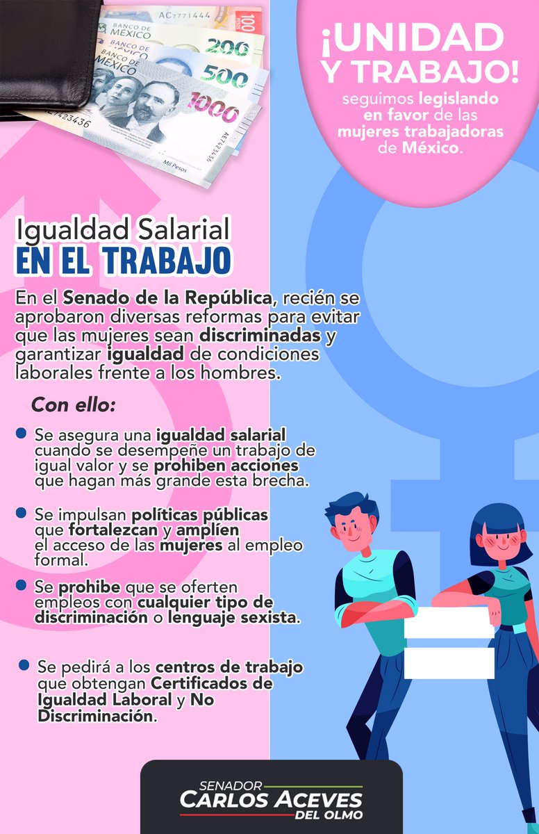 En el <a href="/SenadoMexicano/">Senado de México</a> voté a favor de una #IgualdadSalarial que beneficiará a las mujeres trabajadoras. 

Aquí les comparto de qué trata esta reforma de ley. 👇