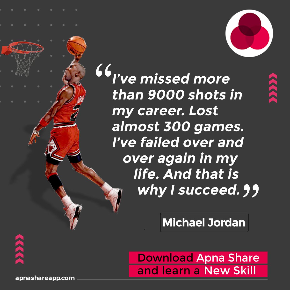 ShareApna's tweet photo. Do not dismiss your chances to succeed because of your failures. Let the failures hone your skills from just good to being the best.
You can earn upto Rs. 2 Lakhs every month by simply teaching your skills on Apna Share. Download the app now! https://t.co/eHHeZg3tP6