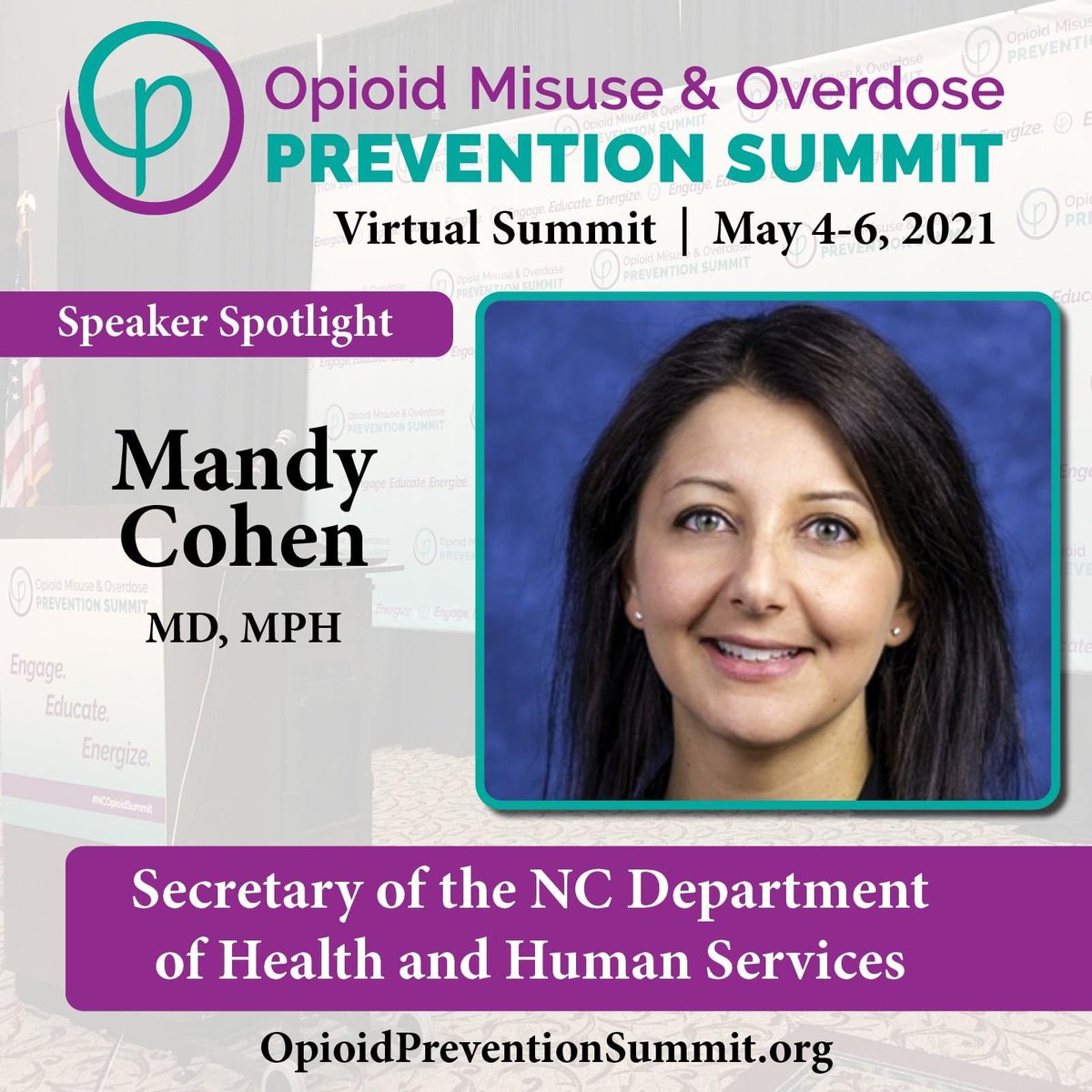 OpioidSummit's tweet image. 2021 Opioid Misuse &amp;amp; Overdose Prevention Summit — Speaker Highlight: NCDHHS Secretary, Mandy Cohen, MD, MPH. 

opioidpreventionsummit.org/dt_team/dr-man… 

#NCOpioidSummit #OPSummit #OpioidSummit