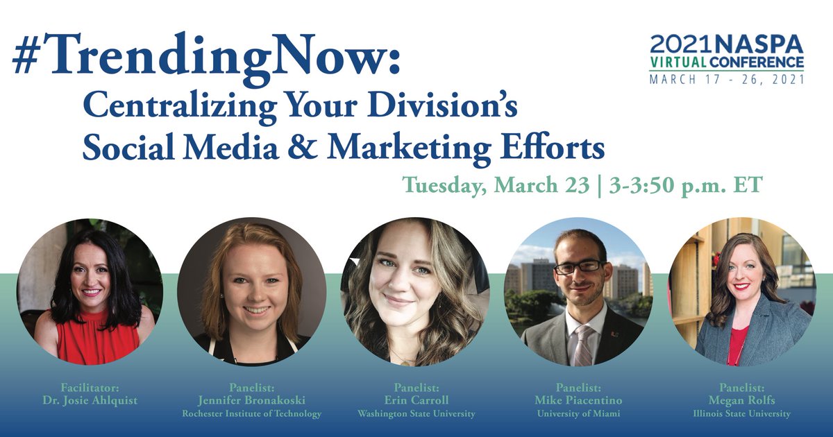 megrolfs's tweet photo. Attending #NASPA21? Join us for our panel tomorrow to hear about different models of centralization and best practices to consider in your own marketing efforts. https://t.co/30WUUjUVDU