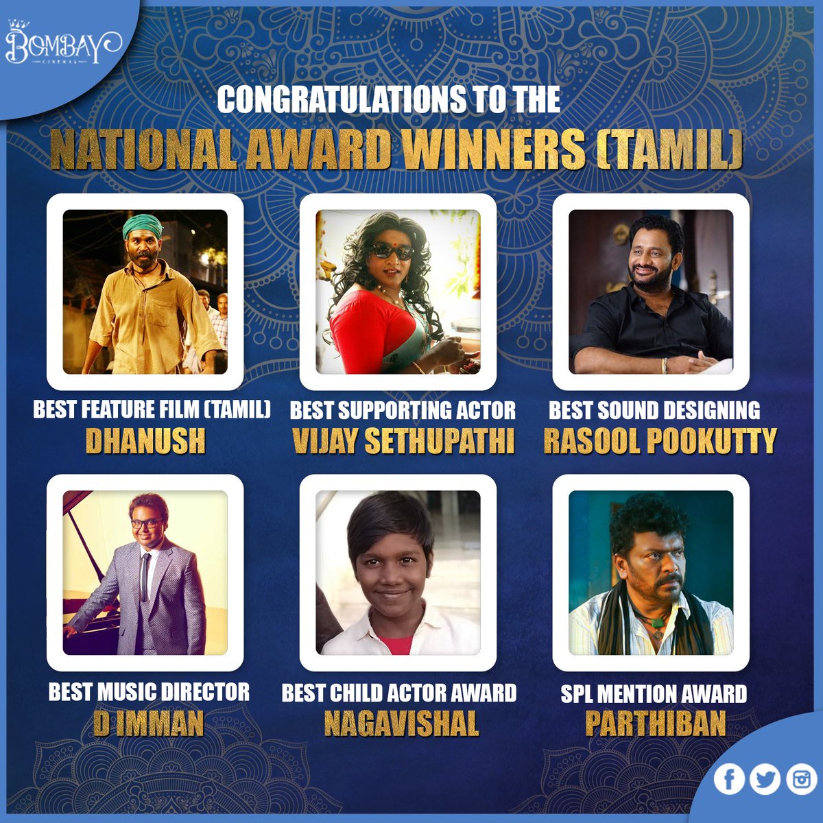 Congratulations to the National Award winners  (Tamil)  💥⚡
#nationalaward #vetrimaaran #asuran #dhanush #vijaysethupathi #radhakrishnanparthiban #oththaseruppu #os7 #rasoolpookutty #dimman #67thnationalfilmawards 
#bombaycinemas