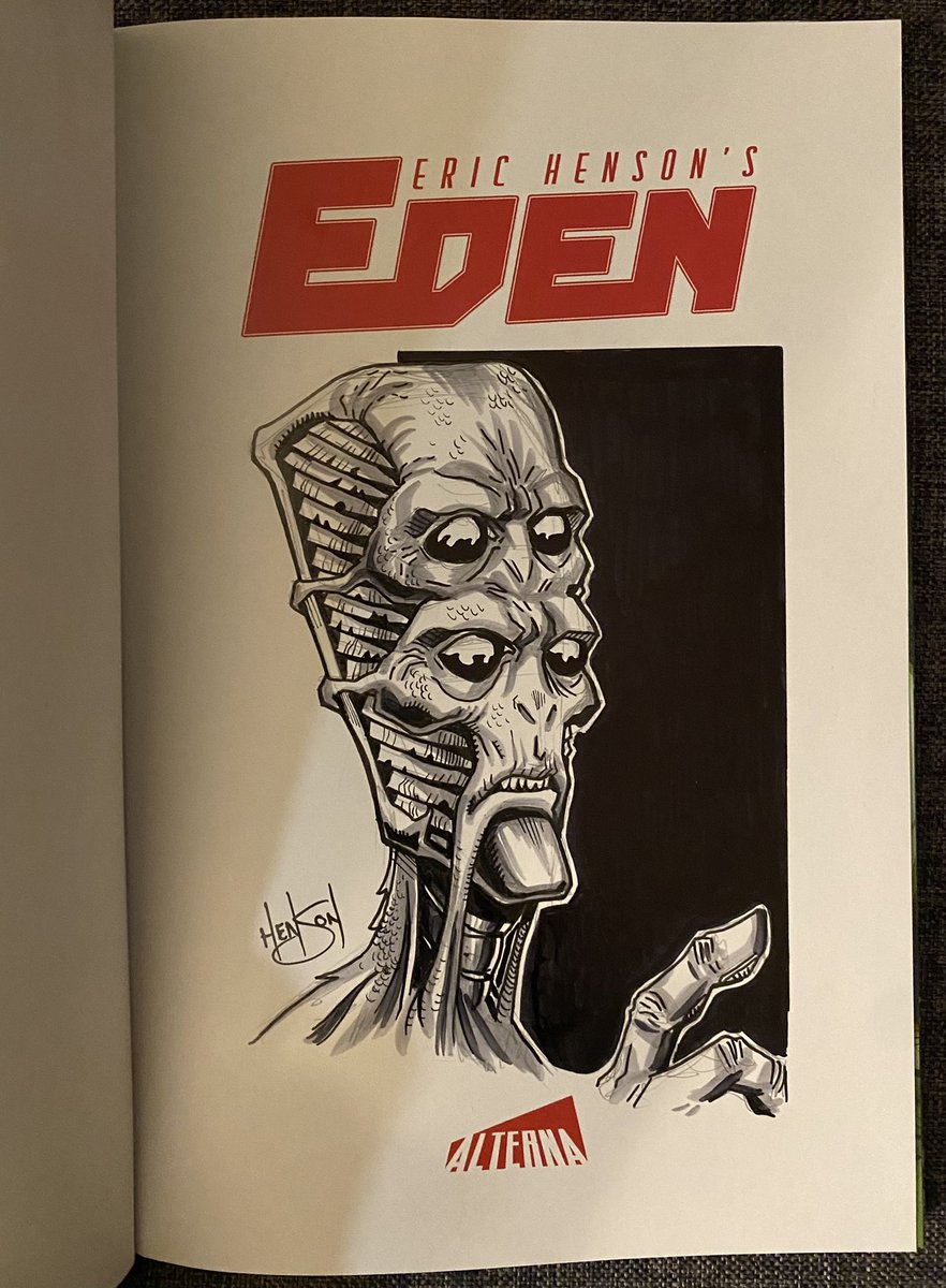 EdenComix's tweet photo. Check out these sketches by series creator @EricHensonArt ! These are hand drawn on the interior title page of the EDEN #graphicnovel, &amp; are currently limited to only 2 remaining copies!!!  You can grab yours by messaging @surprisecomics! #comicart #sketching #Eden https://t.co/gOhCJuHRfe