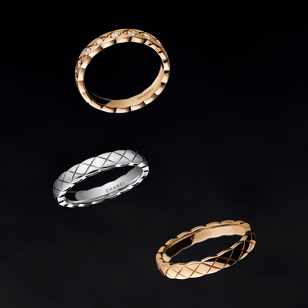 CHANEL on X: Mini COCO CRUSH rings are inspired by the quilted motif, an  emblem of the House since 1955. Mona Tougaard wears the pieces in BEIGE  GOLD and white gold, with
