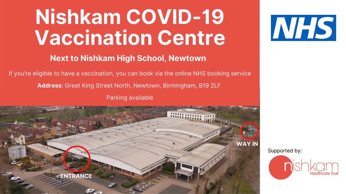 NishkamHC's tweet photo. Are you eligible to have a #COVID19 #vaccination? If so, book online at https://t.co/8i6QFTzfv8. Our recently opened #Nishkam site is based in #Newtown #Birmingham, come along and we'll see you there! @NishkamCentre @nishkammedia @NHSMidlands https://t.co/onUhQvNv1g