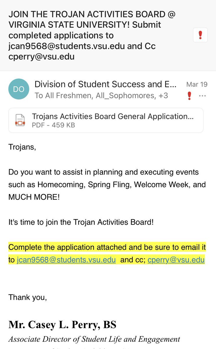 Hey Trojans🔷🔶. Please check your student emails for the 2021-2022 Trojan Activities Board Application. Applications are due Monday, March 29, 2021 at 5pm. Good Luck 🔷🔶 #vsu24 #vsu23 #vsu22 #vsu21