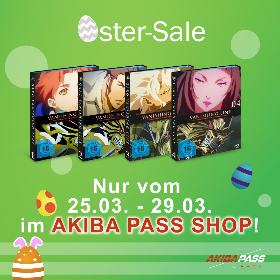 PepperAnime's tweet photo. Oster #Sale im #AKIBAPASSSHOP! Wir haben die komplette Reihe von #Garo - Vanishing Line reduziert! Jetzt den #Osterkorb zücken und bis zum 29.03. #Anime zum Sonderpreis einsammeln! #Osternest #Ostern https://t.co/9mMlpftu9D https://t.co/jIq9Dfre6W