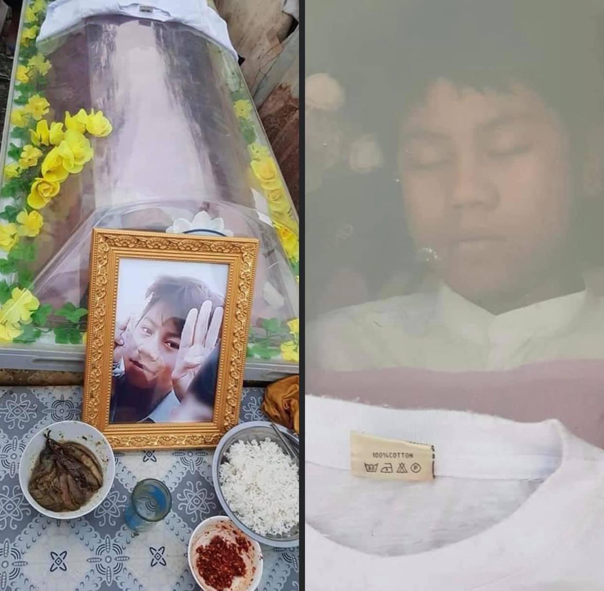 myuhmwaythayyy's tweet photo. I was totally broken now when I heard the news about the 13 years old boy shot died by military coup junta 

Also seeing his mother’s pain I can’t stop my tears 

Gone to soon.. 😭😭😭

RIP angel 🖤

#JusticeForMyanmar
#SaveMyanmar
#coupmustfail #WhatsHappeningInMyanmar https://t.co/0D4GgQ0BgG