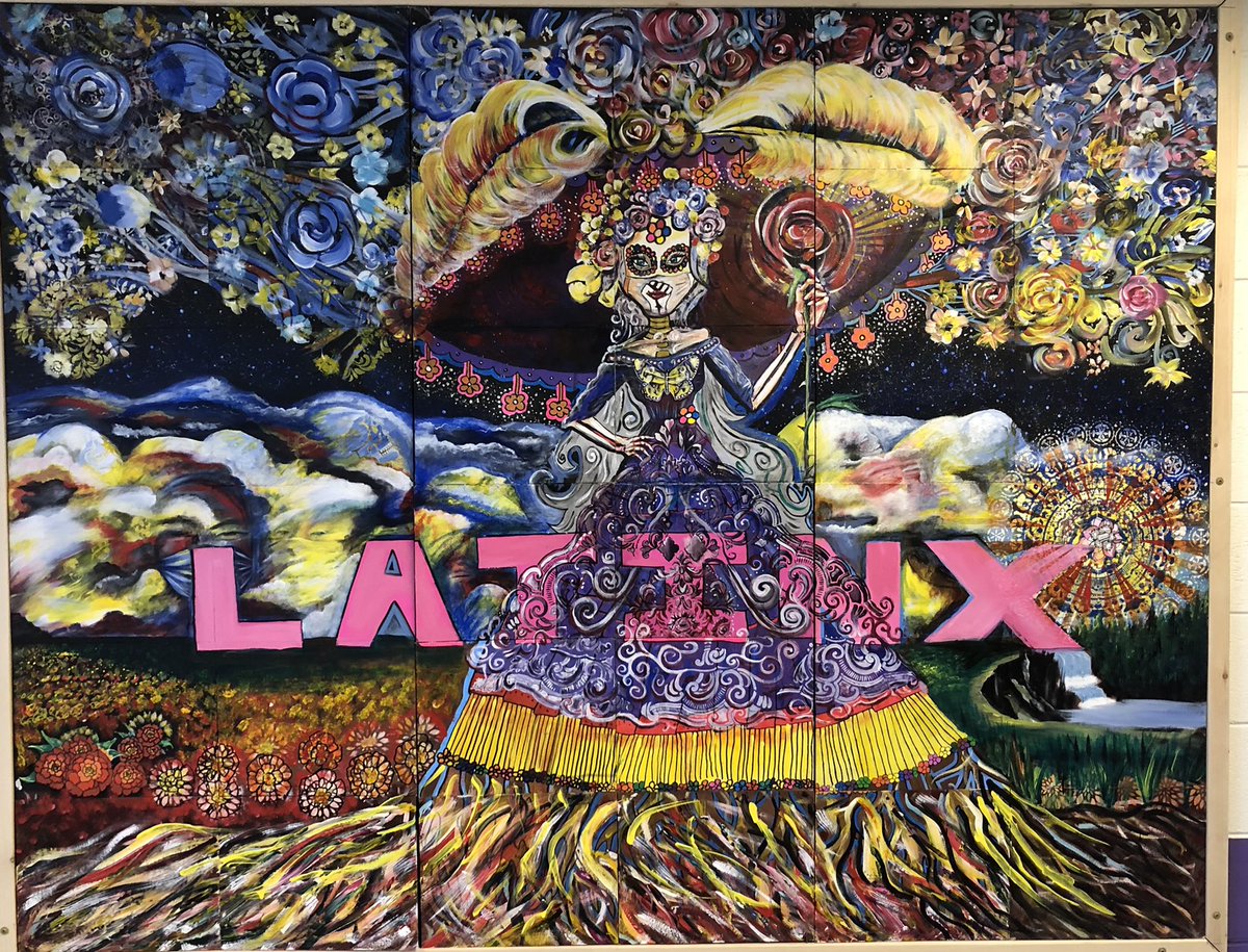 Niles North Latinx club created this mural in the midst of the pandemic.  Each student created a square to become the whole. <a href="/D219WL/">D219WorldLang</a>