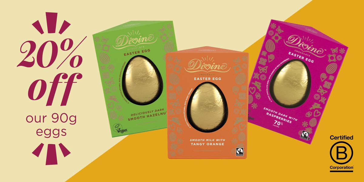 divinechocolate's tweet photo. Our #plasticfree & #palmoilfree 90g egg boxes are currently 20% off on our website. Head over to our shop to stock up:
https://t.co/p3SeomoY0m
#fairtrade #ethicaleaster #BCorpMonth https://t.co/rEEqXmM6Hl