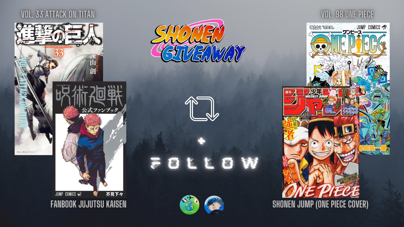 Anime Giveaway To Win This Lot In Japanese Vol 33 Attack On Titan Fanbook Jujutsu Kaisen Shonen Jump One Piece Cover Vol 98 One Piece