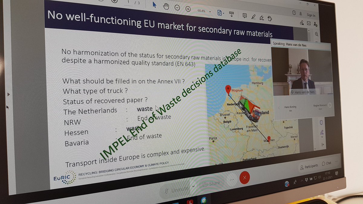 FNOInl's tweet photo. Recycler Talks, EuRIC webinar met o.a. vice voorzitter @FNOInl Hans vd Nes. 
EU Commissie wil End of Waste oudpapier oppakken. Head of Unit DG Env, Mattia Pellegrini, noemt t absurd dat t niet Europees is geregeld nu steeds meer lidstaten EoW invoeren https://t.co/DNKeZrX00y