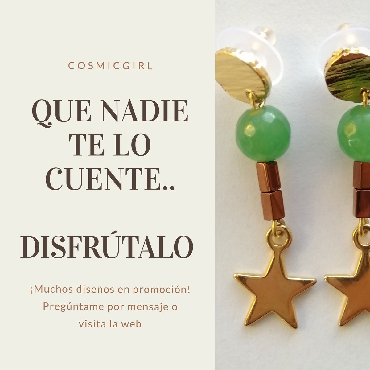 byCosmicGirl's tweet photo. ¡Y todavía quedan muchos diseños en promoción!

Pregúntame por el que tengas echado el ojo 😉
#cosmicgirl #promocion #rebajas #moda #mujer #Tendencias #fashionstyle #streetwear #Madeinspain #handmadejewelry #handmadegifts #FelizLunes https://t.co/jIb5VoJJOa