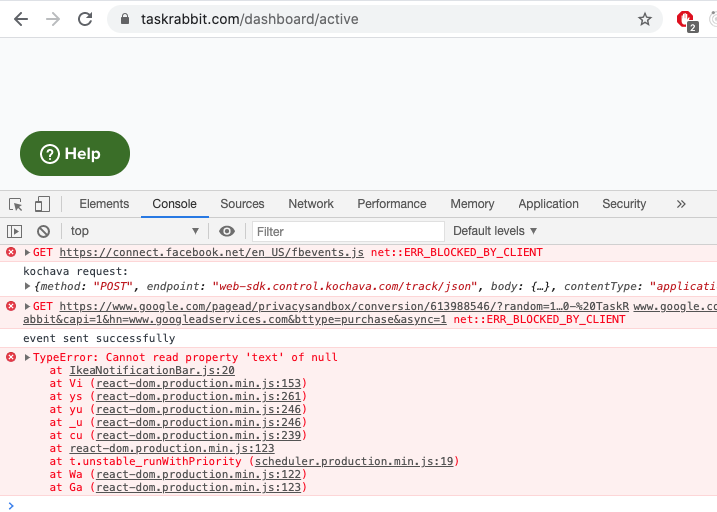 SEANDOMINGUEZ's tweet photo. @taskrabbit_help y'all going to fix this JavaScript error when I click on 'My Tasks'? I imagine this should be pretty high priority https://t.co/EweDeJVJRW