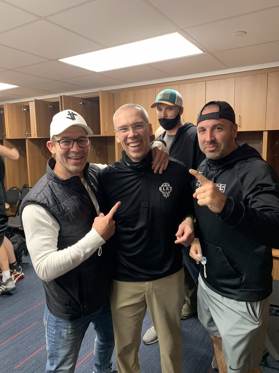 Congratulations to <a href="/brookcupps/">Brook Cupps</a>, <a href="/EliLeiker/">Eli Leiker</a>, and @Elk_Basketball on winning the State. Great to get a picture with two State Champ coaches <a href="/GeronStokes/">Geron Stokes</a> (football) #whocares