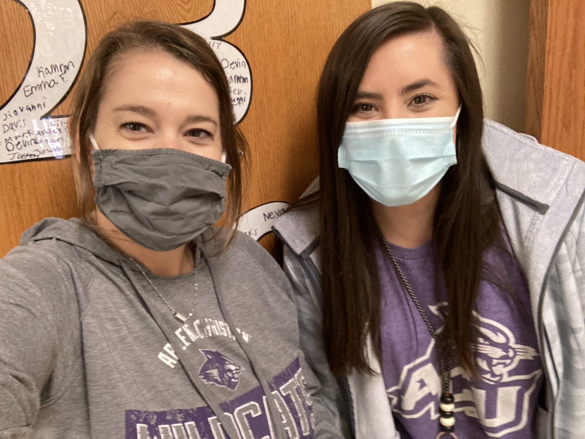 mjosselet's tweet photo. Mrs. Gonzales and Mrs. Anderson say go purple and white! #CatsInIndy #ComeTogetherAISD https://t.co/oezPdY7vvJ