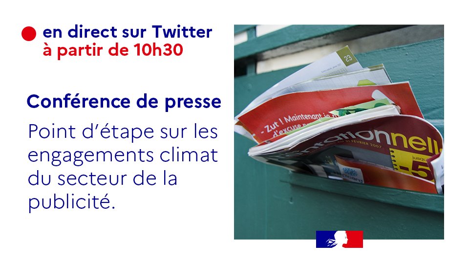 Ministères Territoires Écologie (@ecologie_gouv) on Twitter photo Des publicités + vertueuses, c'est possible !
Dans le cadre du projet de loi #ClimatRésilience, <a href="/barbarapompili/">Barbara Pompili</a> et <a href="/oliviagregoire/">Olivia Gregoire</a> feront un point d'étape avec <a href="/agathebousquet/">Agathe Bousquet</a> et <a href="/ar_leroy/">Arnaud Leroy</a> sur les engagements climat du secteur de la publicité.
⏰10h30
📍En direct <a href="/Ecologie_Gouv/">Ministères Territoires Écologie</a> Des publicités + vertueuses, c'est possible !
Dans le cadre du projet de loi #ClimatRésilience, <a href="/barbarapompili/">Barbara Pompili</a> et <a href="/oliviagregoire/">Olivia Gregoire</a> feront un point d'étape avec <a href="/agathebousquet/">Agathe Bousquet</a> et <a href="/ar_leroy/">Arnaud Leroy</a> sur les engagements climat du secteur de la publicité.
⏰10h30
📍En direct <a href="/Ecologie_Gouv/">Ministères Territoires Écologie</a>