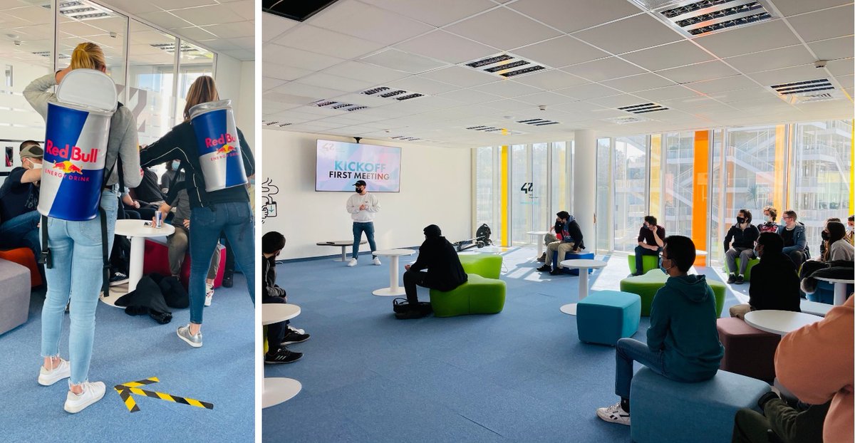 42NiceSud's tweet photo. Premier jour de rentrée pour nos admis de Janvier et Février ! Notre promotion Hiver 2021 est donc au complet 👨‍💻
Et pour les accueillir comme il se doit, @RedBullFrance  de la partie 😎 Un grand merci à eux (et à leurs deux ambassadrices) 🤩 https://t.co/7cHgjY5xZU