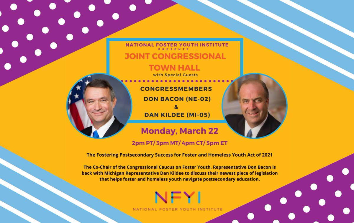 Join <a href="/NFYInstitute/">NFYI</a>, <a href="/RepDanKildee/">Rep. Dan Kildee</a> &amp; <a href="/RepDonBacon/">Rep. Don Bacon 🇺🇸✈️🏍️⭐️🎖️</a> TODAY at 5pm ET to discuss new legislation that helps foster and homeless youth navigate postsecondary education!
⬇️ Register below ⬇️
bit.ly/3rzILHm