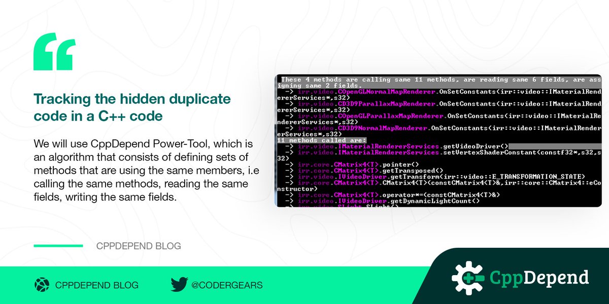 CoderGears's tweet image. Let’s discover the efficiency of the CppDepend Power-tool algorithm by searching the duplicate code in the Irrlicht 3D engine codebase on cppdepend.com/blog/?p=556