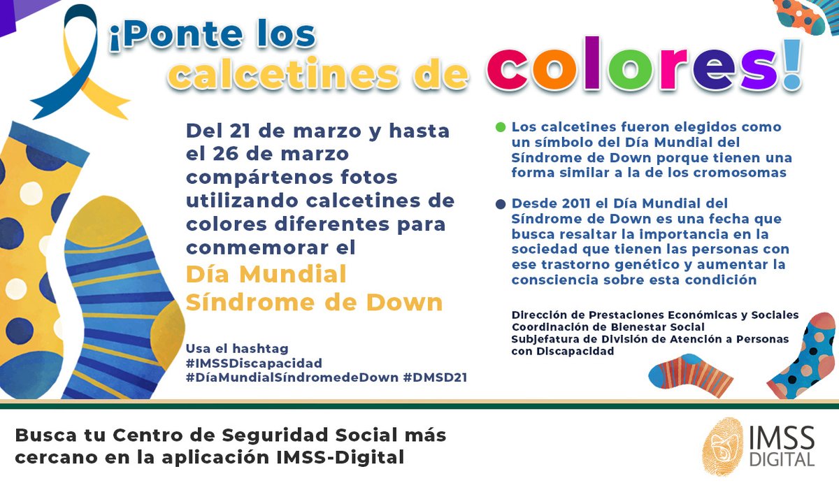 CBS_estar_bien's tweet photo. ¡Ponte los calcetines de colores y compártenos tu foto!
Los calcetines se eligieron como un símbolo del #DíaMundialSindromedeDown
#IMSSDiscapacidad #DMSD21 https://t.co/NotGb1oNKv