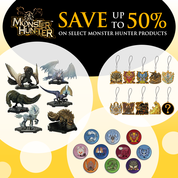 Select Monster Hunter merchandise is up to 50% off for a limited time. Get 'em while we got 'em! ow.ly/FnAA50E3GH7