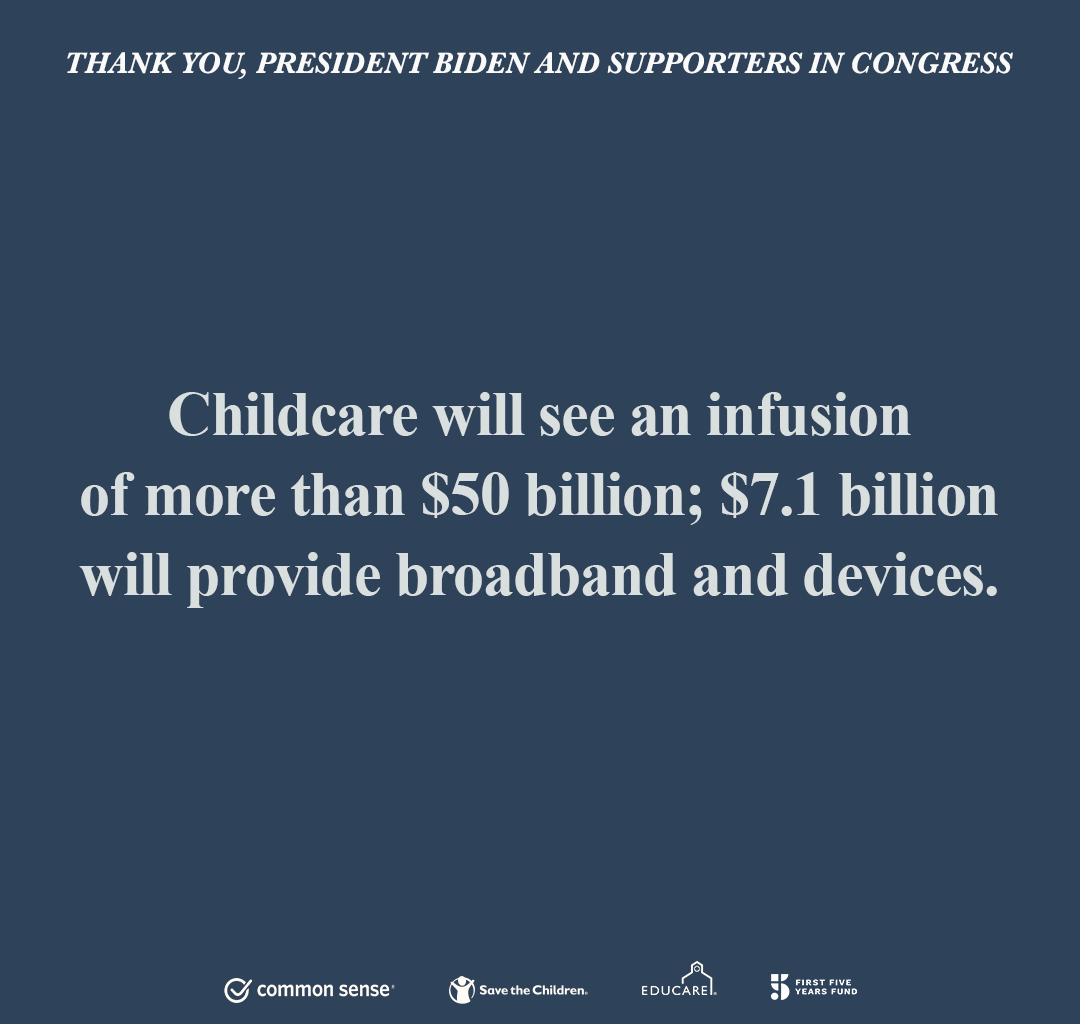 EducareSeattle's tweet photo. As a member @EducareSchools we proudly join @Commonsense @SavetheChildren @firstfiveyears to thank @JoeBiden [insert/tag local reps here] and all the Senators and Congresspeople who voted "Aye" on #AmericanRescuePlan @PSESD https://t.co/1FuZ7yHMxz