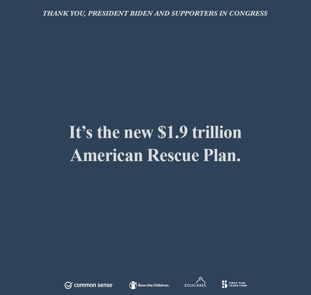 EducareSeattle's tweet photo. As a member @EducareSchools we proudly join @Commonsense @SavetheChildren @firstfiveyears to thank @JoeBiden [insert/tag local reps here] and all the Senators and Congresspeople who voted "Aye" on #AmericanRescuePlan @PSESD https://t.co/1FuZ7yHMxz