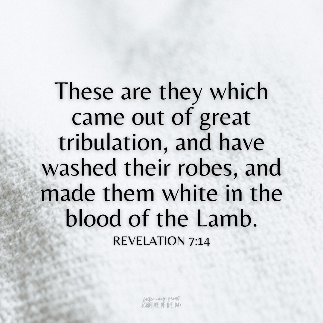 LDSsotd's tweet photo. These are they which came out of great tribulation, and have washed their robes, and made them white in the blood of the Lamb. Revelation 7:14 https://t.co/rNJcYoF9c4 #Atonement #clean #tribulation https://t.co/RaZJadyVYo