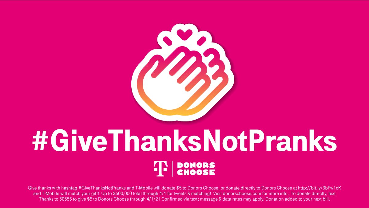 IRIE's tweet image. Help show you love &amp;amp; solidarity with our nation's educators!
@TMobile We appreciate this cause! Everyone tag #GiveThanksNotPranks and @TMobile will donate $5 to support teachers at @DonorsChoose. ❤️ Let’s go #ad
