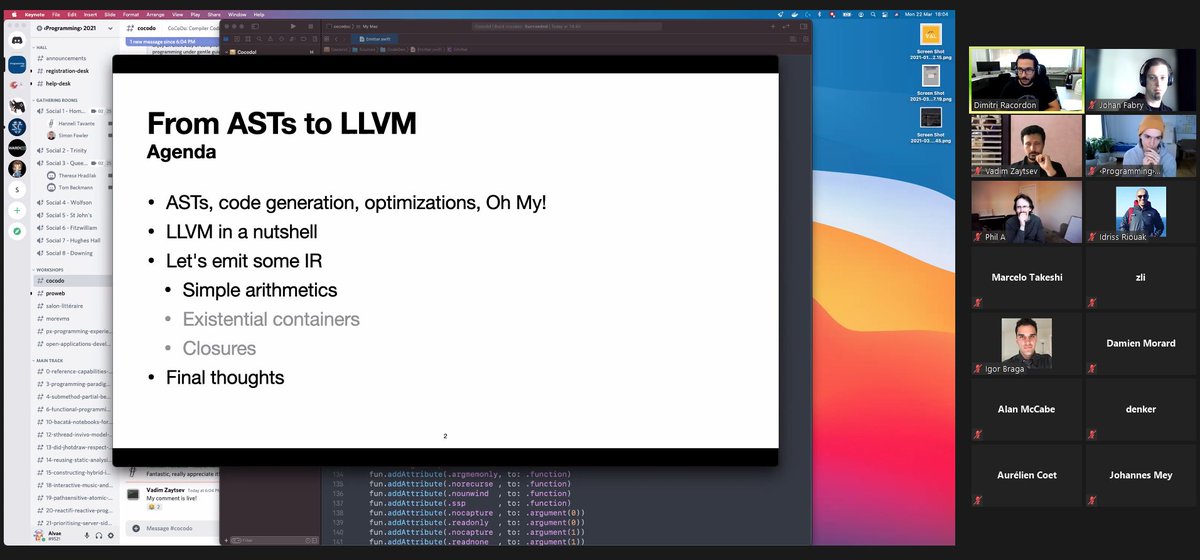 johanfabry's tweet image. Last talk of @RaincodeLabs #CoCoDo 21 : Dimitri Racordon goes from ASTs to LLVM @programmingconf #prog21