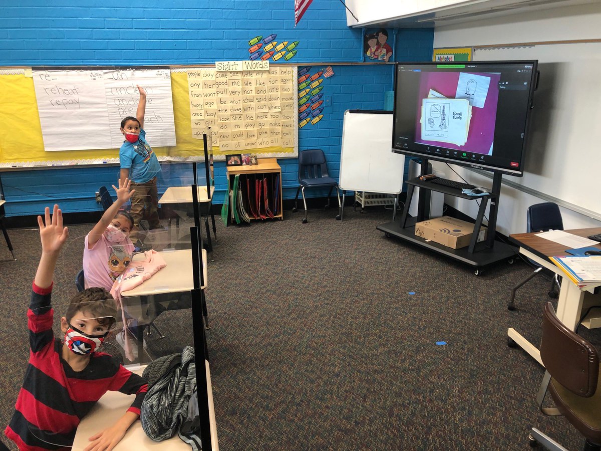 1st grade students learning about fossil fuels and other harms to our environment with a game of “Who Am I?” #frybergerwsd #projectbasedlearning #environmentalscience #welovescience