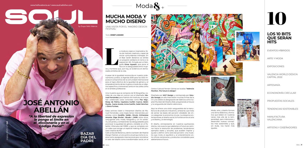 'MUCHA MODA Y MUCHO DISEÑO’, nuevo Moda&amp;+ por <a href="/joseplozanoVLC/">Josep Lozano</a> en el numero de #marzo de Soul by Grupo <a href="/hello_valencia/">SOUL by hello</a> 

+info: hellovalencia.es/moda-y-mas-por…

#modaymas #moda