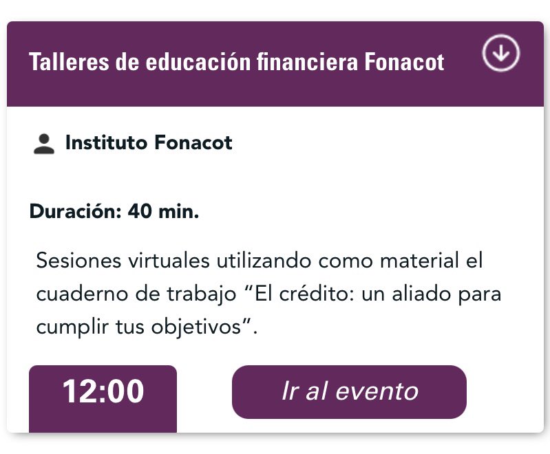 Sesiones virtuales en dónde utilizarás como material el cuaderno de trabajo “El crédito: un aliado para cumplir tus objetivos”. 

🗓 #22Marzo
🕛 12:00 h
🔗 bit.ly/2OY36If

#GlobalMoneyWeekMX #TuTiempoLoVale #FinanzasPersonales #GMW2021