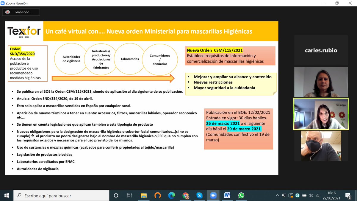 texforspain's tweet photo. ☕️ Hoy hemos celebrado una nueva edición de #Cafévirtualcon...
🔸Anna Ribé, Responsable de Innovación de #Texfor y Enrique Rivas, General Manager de #Eurofins para hablar de la nueva orden ministerial sobre la comercialización de mascarillas higiénicas. https://t.co/VJ9KThlRer