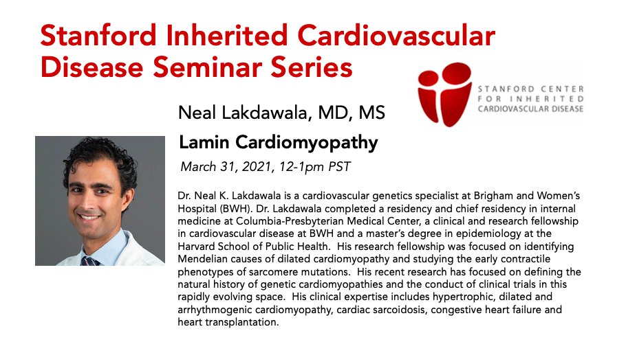 Victoria Parikh, MD (@vnparikh) on Twitter photo Next week's SCICD Seminar features Dr. <a href="/neallakdawala/">Neal Lakdawala</a> from Brigham and Women's Hospital who will share his seminal work defining the clinical implications of Lamin cardiomyopathy diagnosis. Register here: tinyurl.com/3wp2bbb4 Next week's SCICD Seminar features Dr. <a href="/neallakdawala/">Neal Lakdawala</a> from Brigham and Women's Hospital who will share his seminal work defining the clinical implications of Lamin cardiomyopathy diagnosis. Register here: tinyurl.com/3wp2bbb4