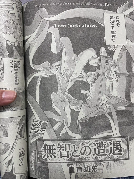 「アイアンナイト」や「レッドスプライト」描いてた屋宜知宏先生のショート読切「無智との遭遇」が今週のジャンプに載ってて、僅か15ページなのに凄く話が上手い。面白い。
そして「出して大丈夫な部位?」が一体何なのか、屋宜先生に小一時間確認したい。 