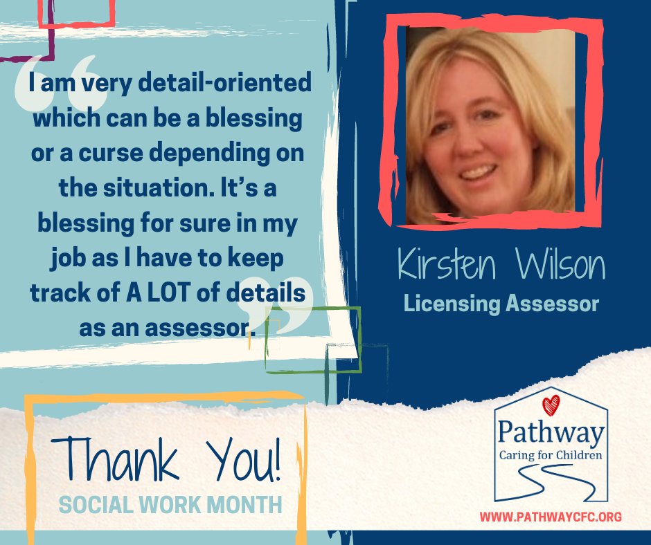 Kirsten has been with Pathway for 29 years!  She is calm and patient, never skipping a beat when helping families through the recertification process. #SocialWorkMonth #PathwayCFC