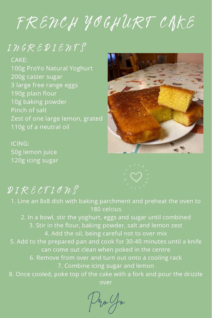 ProYo2020's tweet image. Why not try out this tasty yogurt cake, can be made in a springform tin as a round cake or in a tray for more of a traybake, like in the photo 😋