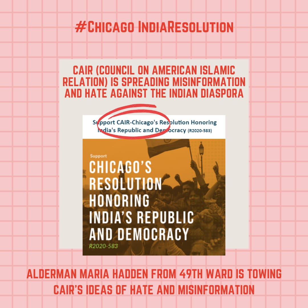 No_ANTIND_Hate's tweet photo. Why is CAIR staging and promoting polarization?

Is the City of Chicago under CAIR's proprietary?

When was the last time City of Chicago campaigned against a foreign sovereign democracy?

Why so much hate against Indians?

We need answers...

#ChicagoIndiaResolution #VoteNo https://t.co/283ZLxvYHZ