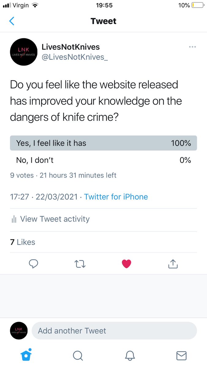 LivesNotKnives_'s tweet photo. Great to see 100% of you thought the website helped improve your knowledge on the dangers of knife crime. If you still haven’t checked it out, the weblink is available in my bio :) #livesnotknives #makeachange #knifecrime https://t.co/BPoZqgnVsg