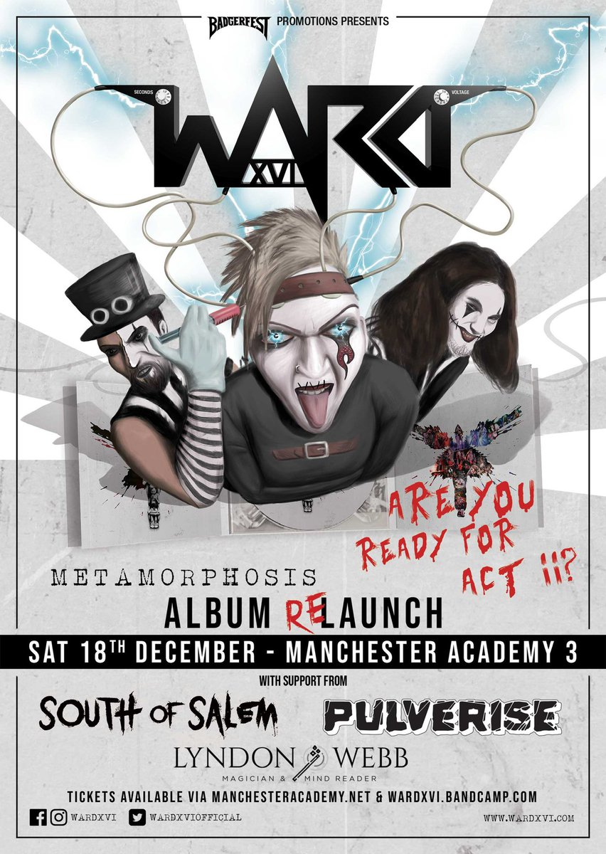 Sadly, <a href="/FitC_official/">Footprints In The Custard</a> can no longer play.
We’re honoured that <a href="/SouthOfSalem1/">South Of Salem</a> are joining the night along with <a href="/PulveriseUK/">👊Pulverise👊</a> and magician/ mind reader.
Manchester Academy 3 on December 18th

Get your Tickets here >> wardxvi.bandcamp.com/merch/album-la… or via the Manchester Academy 3 website