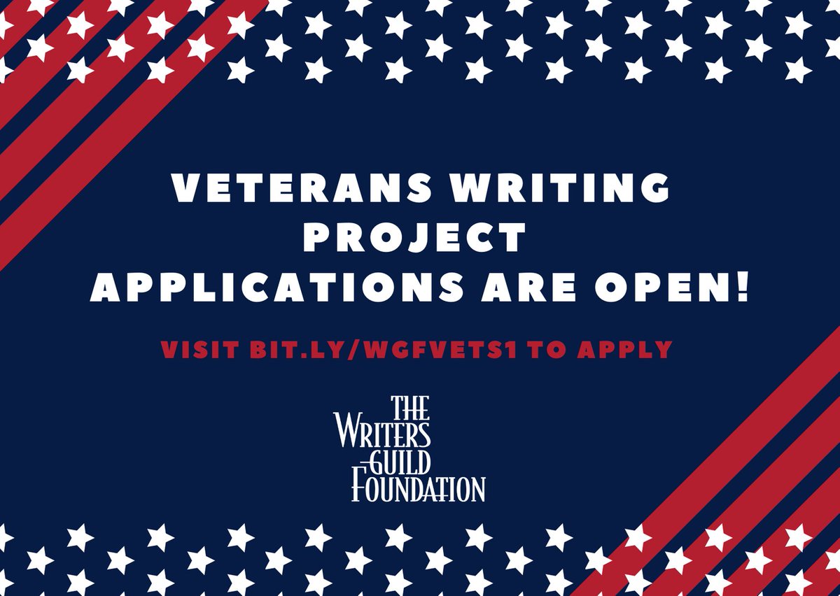 US Military #Vets: A friendly reminder that the deadline to apply for the 2021-2022 Veterans Writing Project is this Friday, March 26. If you have a passion for screenwriting, we want to hear from you! For program info and the application, visit bit.ly/WGFVets1