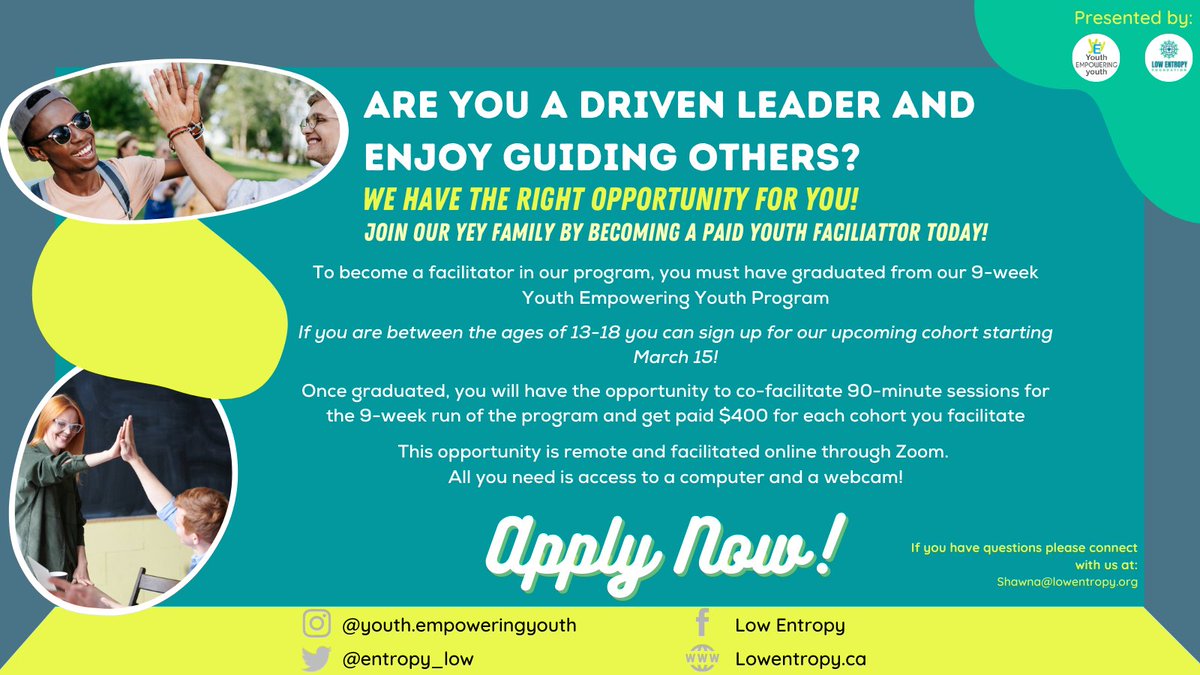 Are you interested in helping facilitate our Youth Empowering Youth program?

Are you passionate about guiding and helping others grow to their full potential?

If the answer is yes, we have the perfect opportunity for you🎉

-

Apply Now: 
ca.indeed.com/viewjob?from=a…